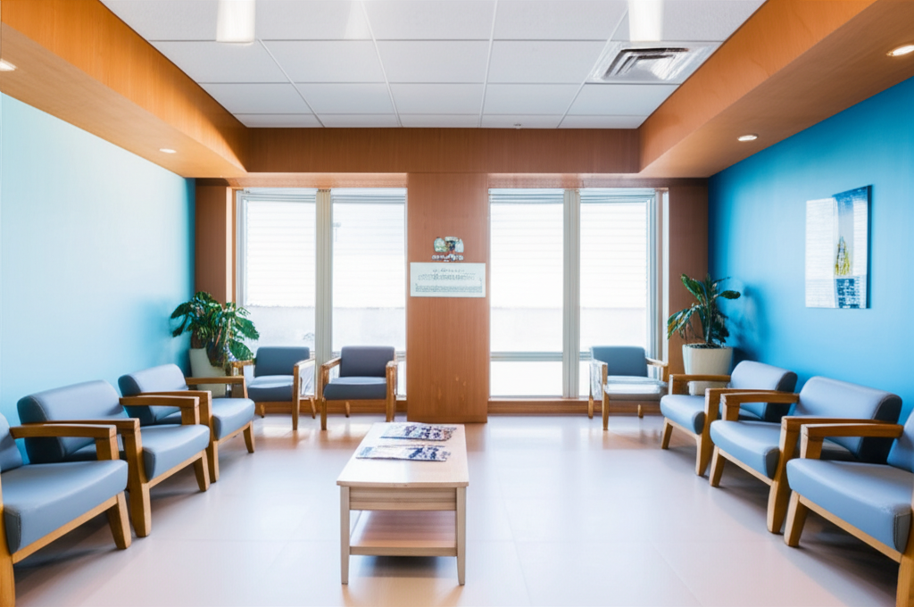 Clinic reception after implementation with digital queue system